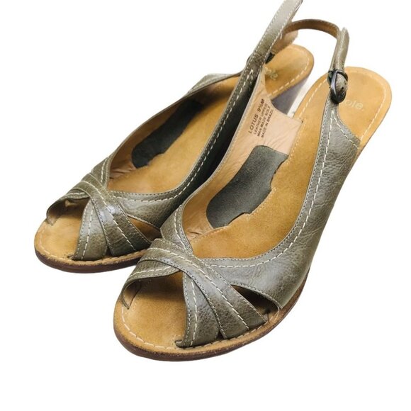 Nicole Lotus Peep Toe Leather Olive wedge Sandals Women size 9.5 - Picture 8 of 15